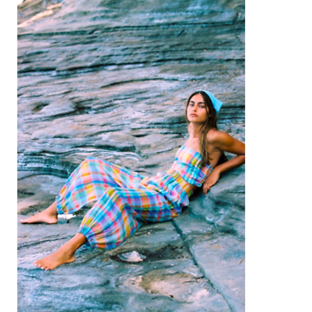 Free People Ticket to Paradise Rainbow plaid set